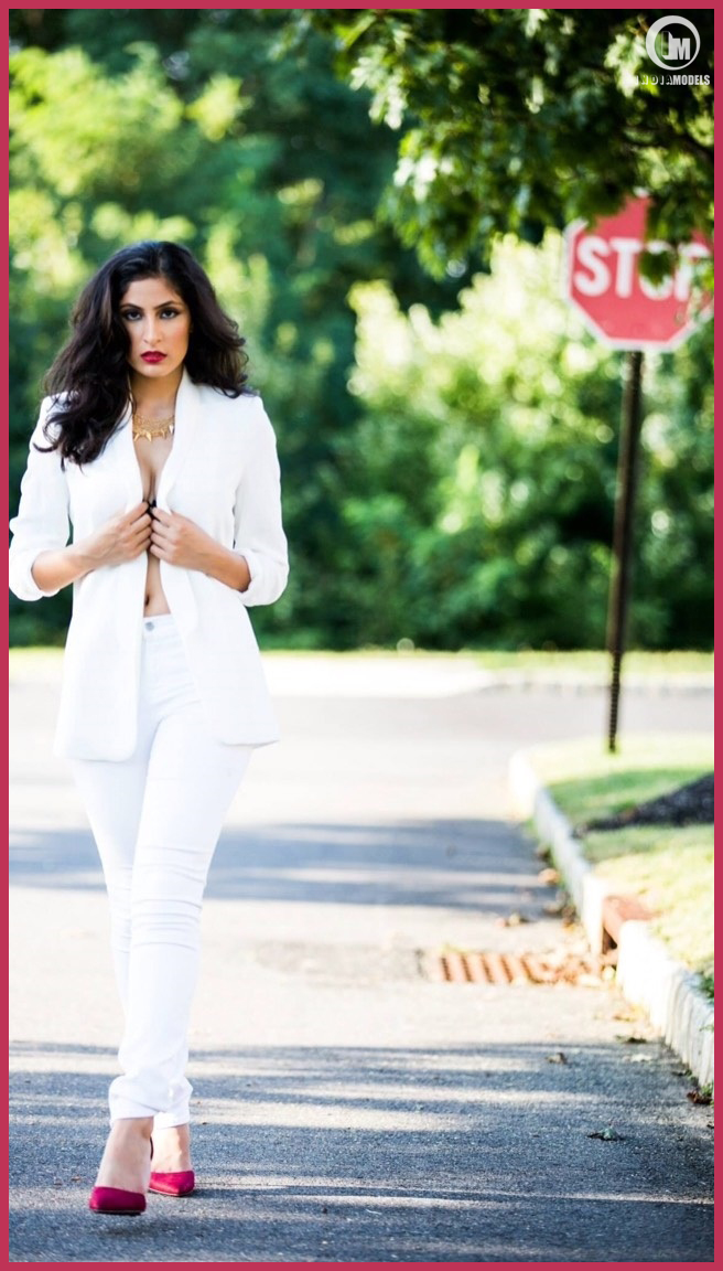 Street style by model Divya Sethi wearing a white suite