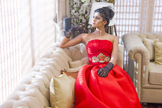 Priyanka Kabra stunning Indian models in a red evening dress