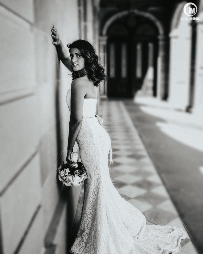Model Revathi Shan wearing a stunng white bridel dress | India Models