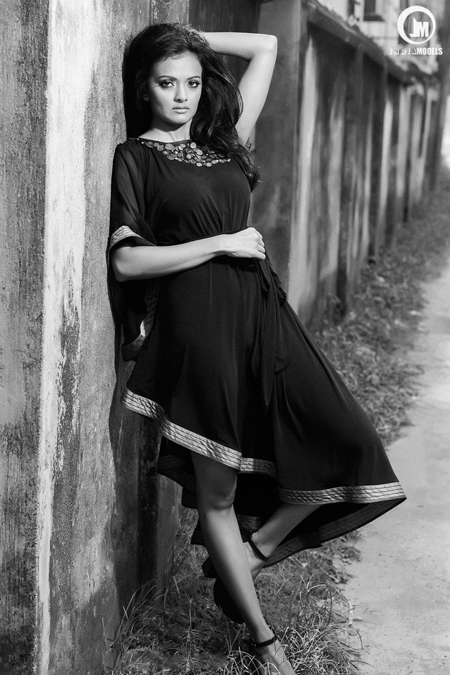 Black and White fashion photography featuring Indian actress Shezly